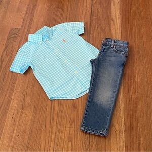 Ralph Lauren Hammond Blue Checkered With Hampton Straight Jeans Kids Set
